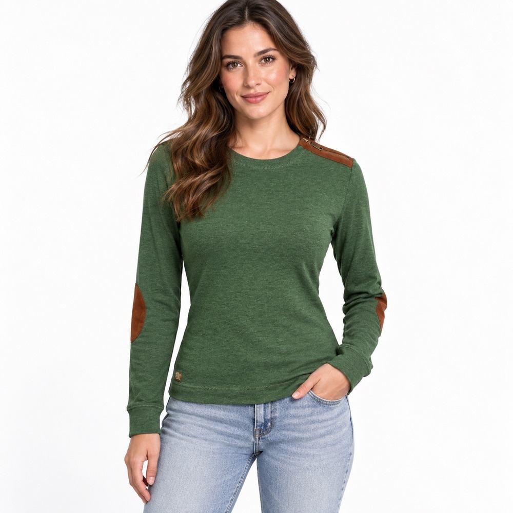 Lauren Jeans Co Ralph Lauren Top Small Green Elbow Patches Shoulder Zip Preppy